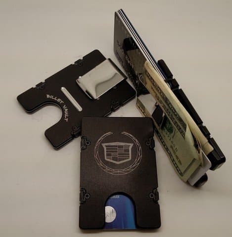 Helm Cadillac Emblem RFID Protected Aluminum Wallet &amp; Credit Card Holder44; Black