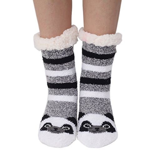 Womens Warm Soft Cute Cartoon Animals fuzzy Cozy Non-Slip Winter Indoor Slipper Socks