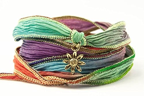 Daisy Jewelry Wrap Bracelet - Ribbon Color: MOCHA PURPLE FLASH 262