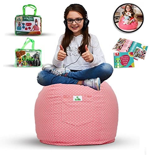 LARGE Stuffed Animal Storage Bean Bag –Stuff ‘n Sit Toys Storage - Clean up the Boys or Girls Room and Put Those Critters to Work for you-Pouf Storage (30'' Pink)