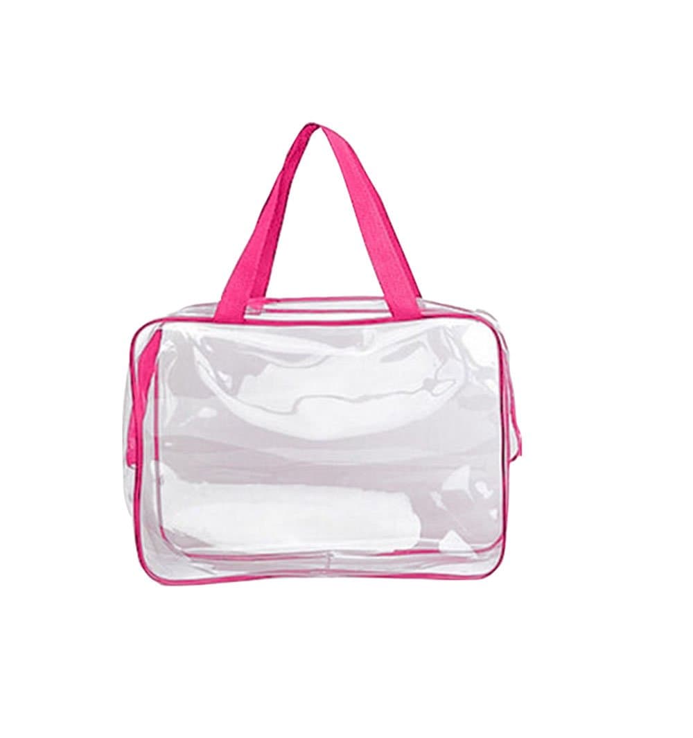 LAMEIDA Transparent Cosmetic Bag Large Make up Bag for Travel Waterproof Wash Bag Clear Toiletry Organiser for Women (Rose Red)
