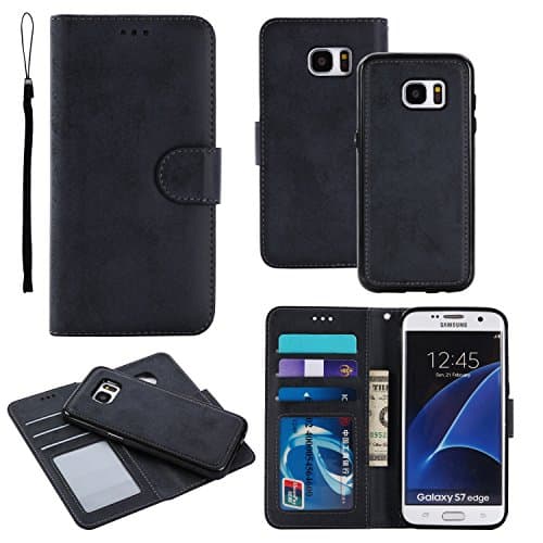 CompraFun Luxury Genuine Leather Phone case Slim Wallet Flip Case Cover Detachable Phone Bumper with Card/Cash Slot Holder Full Protection Folio Case for Samsung S8 Plus