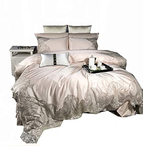 JYTT European Luxury Queen size Bed comforter set Bed in a bag, Floral shabby Chic 4 pieces Bedding sets 100% cotton Bedroom Comforters-A King