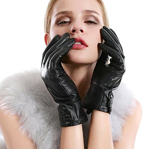 Women Leather Gloves Touchscreen Texting Evening Real Lambskin Warm Driving Cashmere Lining Gloves