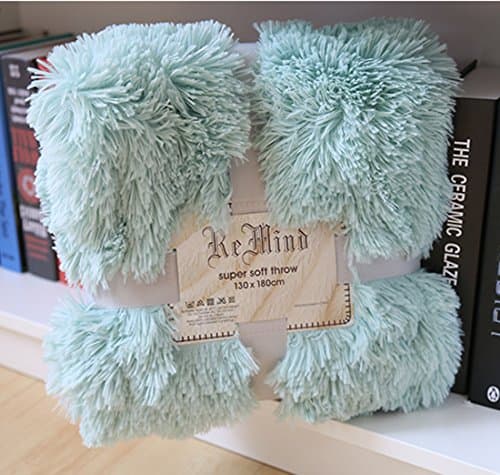 Super Soft Shaggy Long Faux Fur Throw Blanket Solid Decorative, 50x70 inch Polyester by HugeHug (Light blue)