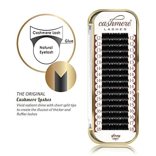 Cashmere Lashes® | Ellipse Flat Split Tips Lashes | Glossy Finish 0.20 C D Curl Single & Mixed Tray | Individual Eyelash Extensions (0.20 D 15mm)