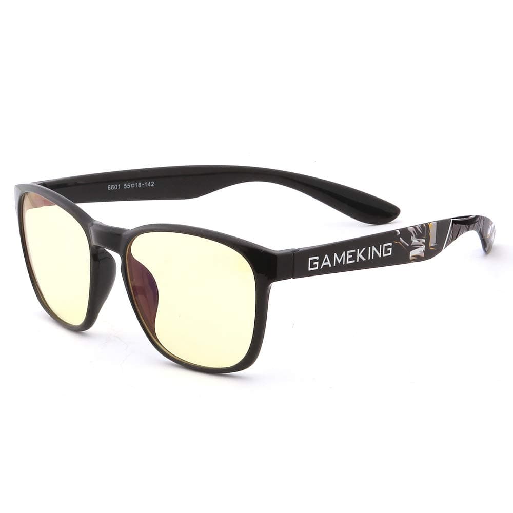 GAMEKING Classic Wayfarer Computer Glasses Gaming Glasses | Blue Light Blocking | Anti Glare | Amber Tint Lens TR90 Frame Black | Digital Eye Strain Eye Fatigue Relief | Sleep Better Men Women (6601)