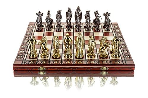 dealgames MEDIEVAL GOLD Large 40cm 15.7 in Artistic Chrome Plastic Chess Set