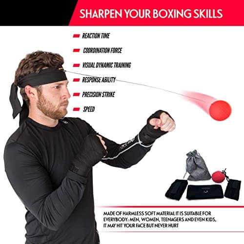 Boxing Reflex Boxer Ball with Hand Wraps for Women/Men/Kids;Speed Ball with Headband for Boxing, MMA, Kickboxing, Muay Thai, Gym, Workouts, Exercise, Eye-Hand Coordination, Speed Training
