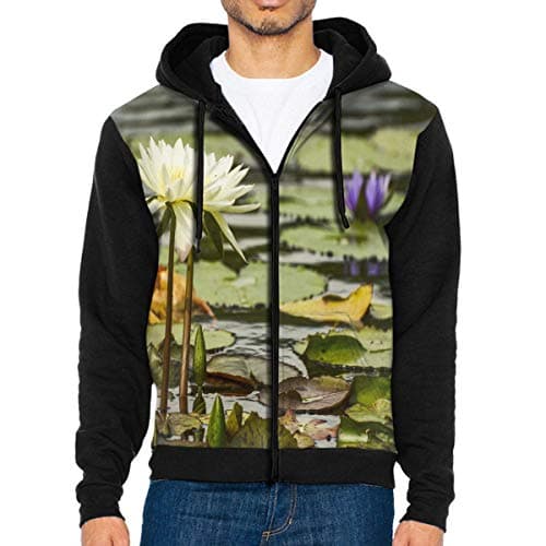 Men Hoodie Magic Lotus Flower Water Lily Unique Full Zip with Pocket Jackets Lightweight Party