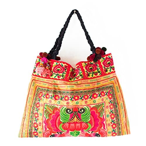 Changnoi Unique Hmong Hill Tribes Tote Bag Embroidered Fabric Large Size