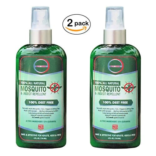 2-Pack Natural Mosquito Insect Repellent, DEET-Free Travel Size Bug Spray Repels Ticks and Biting Insects, Safe for Your Family and Pets (4 oz - 2 Pack Mosquito Insect Spray)