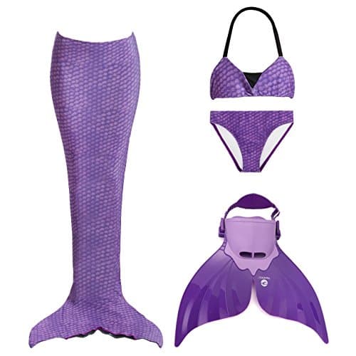 Tendol 3 PC Mermaid tail for swimming and Christmas costume includes the NEW Tendol mermaid MONO FIN (Purple, X-Large)