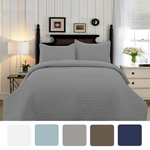 SOHO LifeStyle Ultra Soft Microfiber Channel Stitch Reversible 3 Pieces Quilt Set, Full/Queen, Gray