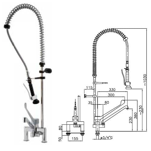 Group shower mixer tap lever doccione kitchen restaurant RS7904