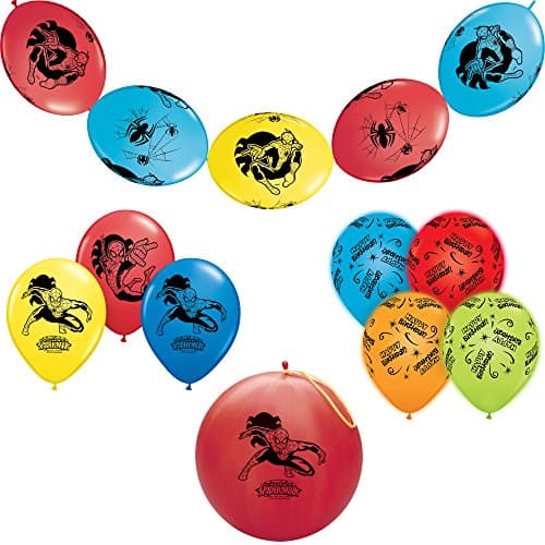 Pioneer National Latex Spider-Man Party Pack Punch-Balls, and LED Light-up Balloons, Red/Blue/Yellow, 12"