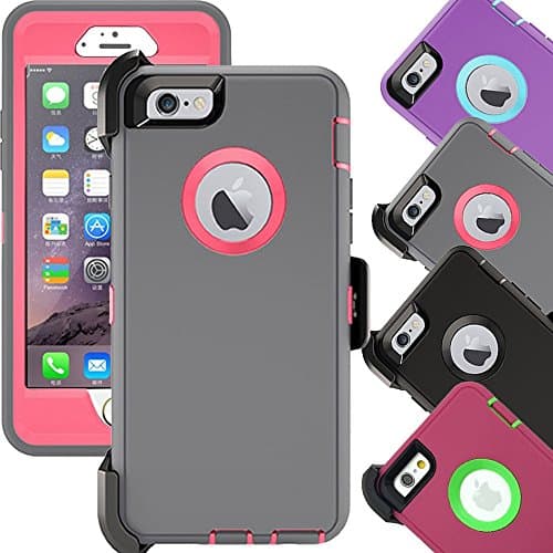 iPhone 6 Plus Case, Huaxia Datacom Military Army Camo Cases Tough Case Cover W/Belt Clip Real Tree Design Built-in Screen Protector Defender Series iPhone 6 Plus ONLY Case (Grey Rose)