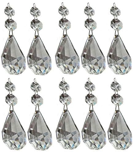 10 x Clear Chandelier Drops Transparent Droplets Cut Glass Crystals Beads Christmas Tree Ornaments Vintage Wedding Wishing Decorations Prisms Antique Light Spare Parts Crafts (62mm XL Squared Oval)
