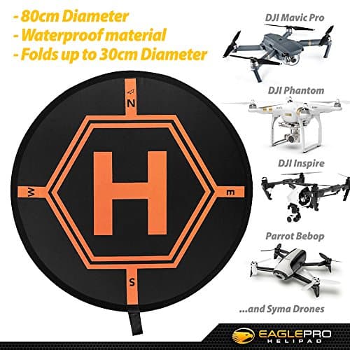 Drone Landing Pad for DJI Mavic Pro, Inspire, RC Helicopters, Quadcopters and other Drones. Portable Fast-Fold Launchpad with Cool Graphics. Keeps Your UAV off the Ground and Helps find Landing Zone.