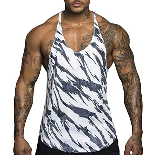Yihaojia Men Blouse Mens Sleeveless Tank Top Camouflage Print Tee Bodybuilding Gym Sport Shirt
