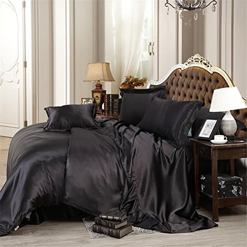 Opulence Bedding Luxurious Ultra Soft Silky Satin 4-Piece Bed Sheet Set Black, Full