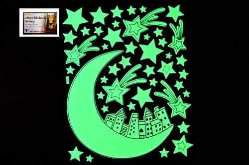 PertidStar Glow In The Dark Stars Wall Stickers MoonCity for Starry Sky, Perfect For Kids Bedding Room or Birthday Gift ,Beautiful Wall Ceiling Decals Perfect For Baby Nursery Bedroom Decor,Set 14