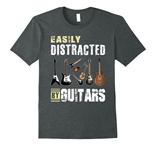 Mens Easily Distracted By Guitars T Shirt Medium Dark Heather