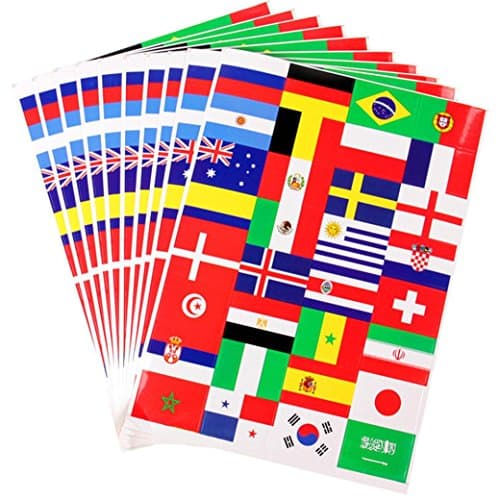 Yeefant 5pcs High Fidelity No Skin Damage Countries Flag Waterproof Face Body Soccer Stickers Temporary Tattoos,8.7x11.4 Inch,Single Size 1.4x2 Inch