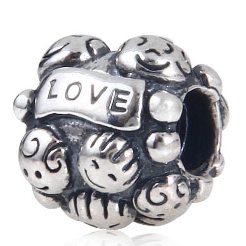 Hoobeads Happy Family Authentic 925 Sterling Silver Charm "Family&amp;Love" with Screw Thread Fits Pandora Chamilia Biagi Troll Beads Europen Style Bracelets