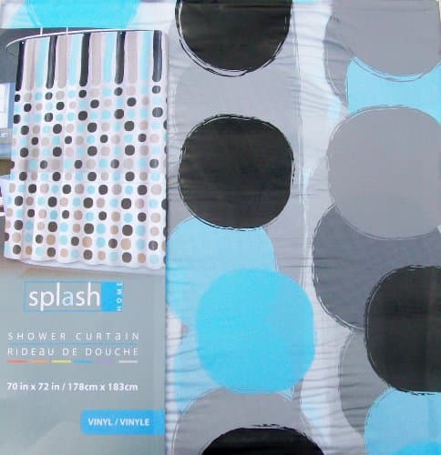 Dab Vinyl Shower Curtain Dots &amp; Stripes In Shades Of Aqua, Grey, Black On Clear