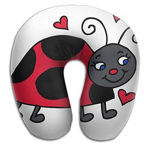 Lesi Yes U Shaped Neck Pillow Memory Foam Comfortable Cute Ladybug Heart Indoor Outdoor Travel Airplane Car Office School