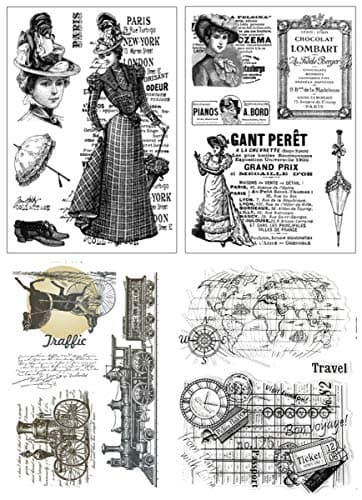 Layhome 4PC Clear Stamp Sets Vintage Transparent Stamp Scrapbooking DIY Arts Craft (Lady&Navigation)