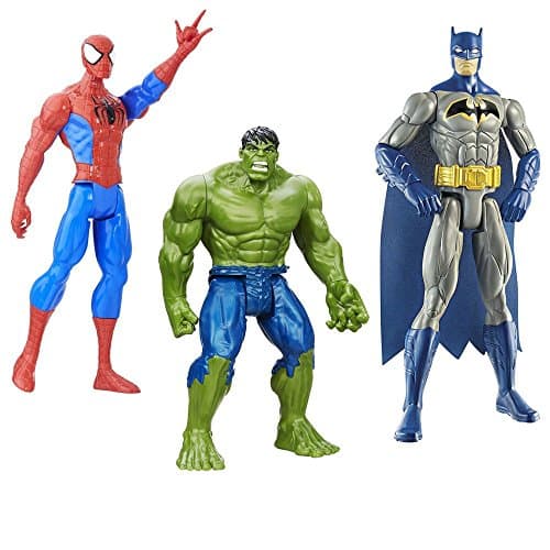 3 LOT Bundle Marvel Hulk, Spider-Man Titan Hero Series Spider-Man and Mattel Batman Figure, 12-Inch