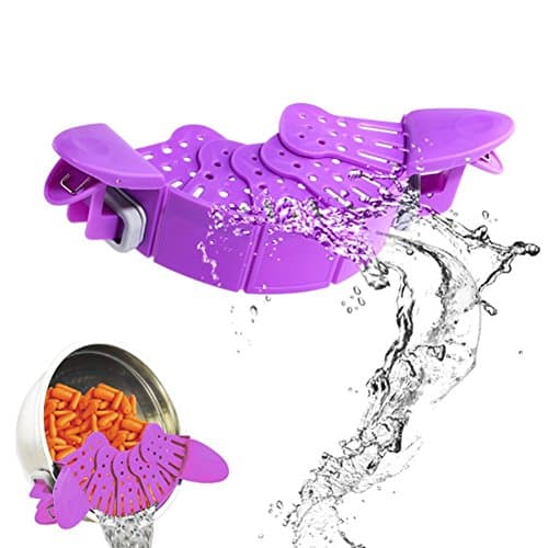 Clip-on Silicone Collapsible Colander,Food Strainer for Cooking Draining,BPA Free FDA Approved,Dishwasher Safe，with Straining Pasta, Vegetables, Grease Washer Spaghetti Container Universal (purple)