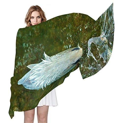 BYouLockX Women's Silk Scarf Shawl With Egrets In The River Pattern