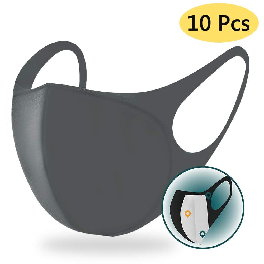 10 Pcs Face Mask，Filtration Rate Greater than 98.3%，Masks Reusable Mouth Masks for Cycling Camping Travel Black