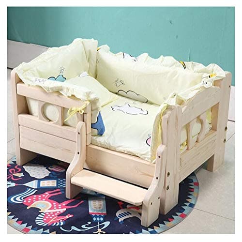 Pet beds Indoor Wooden Dog/Cat House Bed, Pine Wood Pet Cot with Stair Steps for Dog Easy Climbing to Bed (Color : B, Size : 53x38x40cm)
