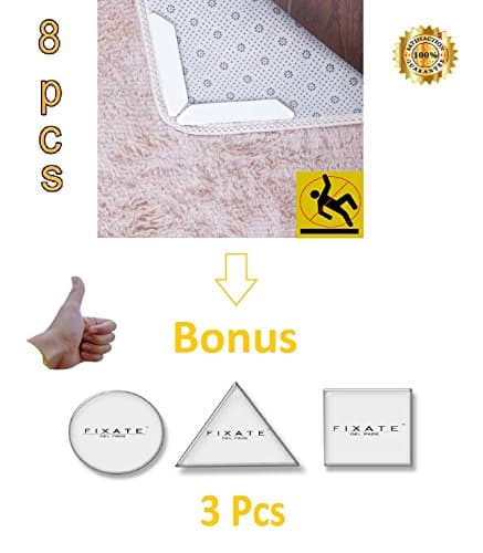 EneshQ Rug Grippers New Design 8 pcs + Bonus Gel Pads 3 pcs - Anti Curling &amp; Non Slip Rug Pads - Washable AND Reusable