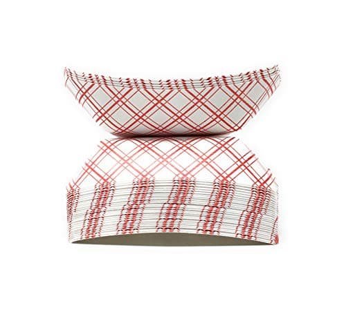 Mr. Miracle White and Red Paper 1/2 Pound Food Tray. Pack of 25. Disposable, Recyclable and Fully Biodegradable. Made in USA