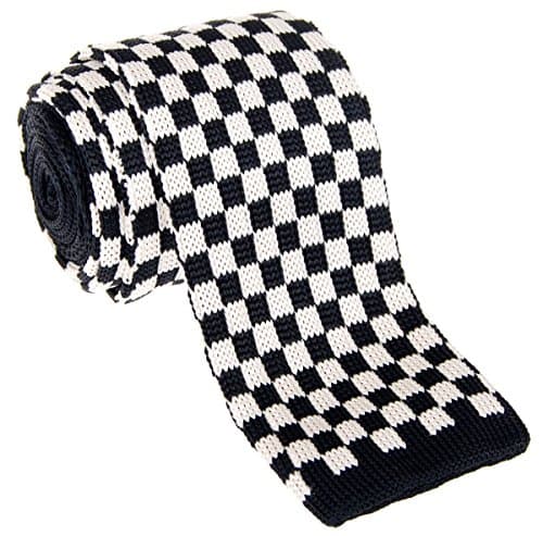 Retreez Vintage Smart Casual Classic Check Men's 2.4" Skinny Knit Tie - Black and White
