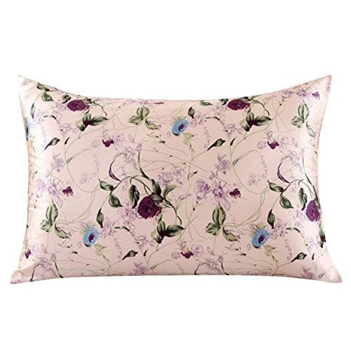 Natural Silk Pillowcase - New 100% Nature Mulberry Floral Silk Pillowcase Zipper Pillowcases Pillow case for Healthy Standard Queen King (22, King)