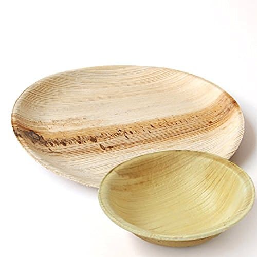 Biodegradable Compostable and Disposable Palm Leaf 12 inch Plate and 7 inch Bowl Set for a Birthday Party, Graduation, Retirement, Hawaiian Luau, Pool Party, or Wedding - 8 pack
