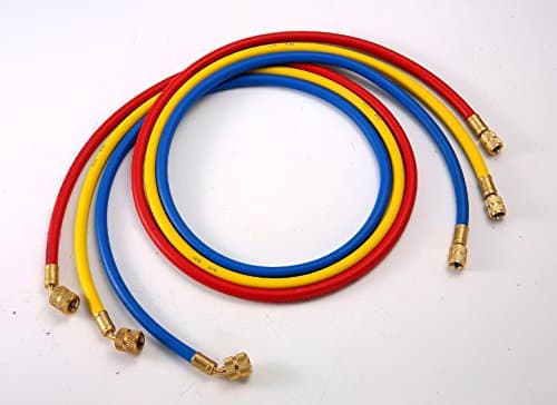 ELANMAX 1/4" Standard 3-pc AC charging Hose Set for All CFC, HCFC, and HFC Refrigerants, 72'' Made In The USA Hose With Auto Shut-Off Fittings