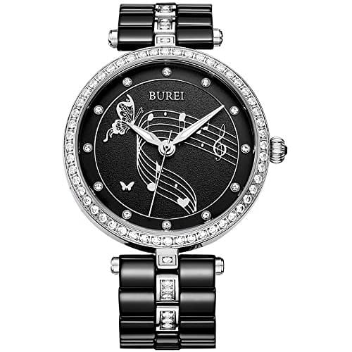 BUREI Womens Fashion Quartz Watches with Elegant Dial Diamond bezel Mineral Glass Ceramic strap