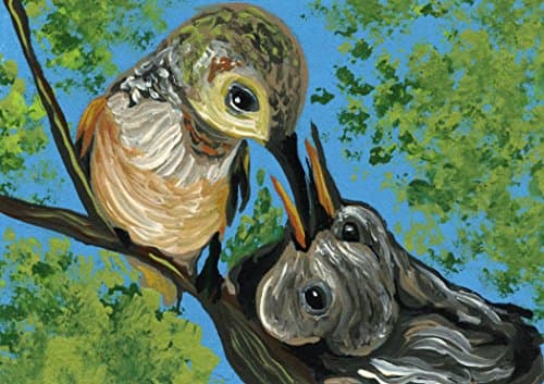 ACEO ATC Original Wildlife Painting-Hummingbird Nest-Bird Art-Carla Smale
