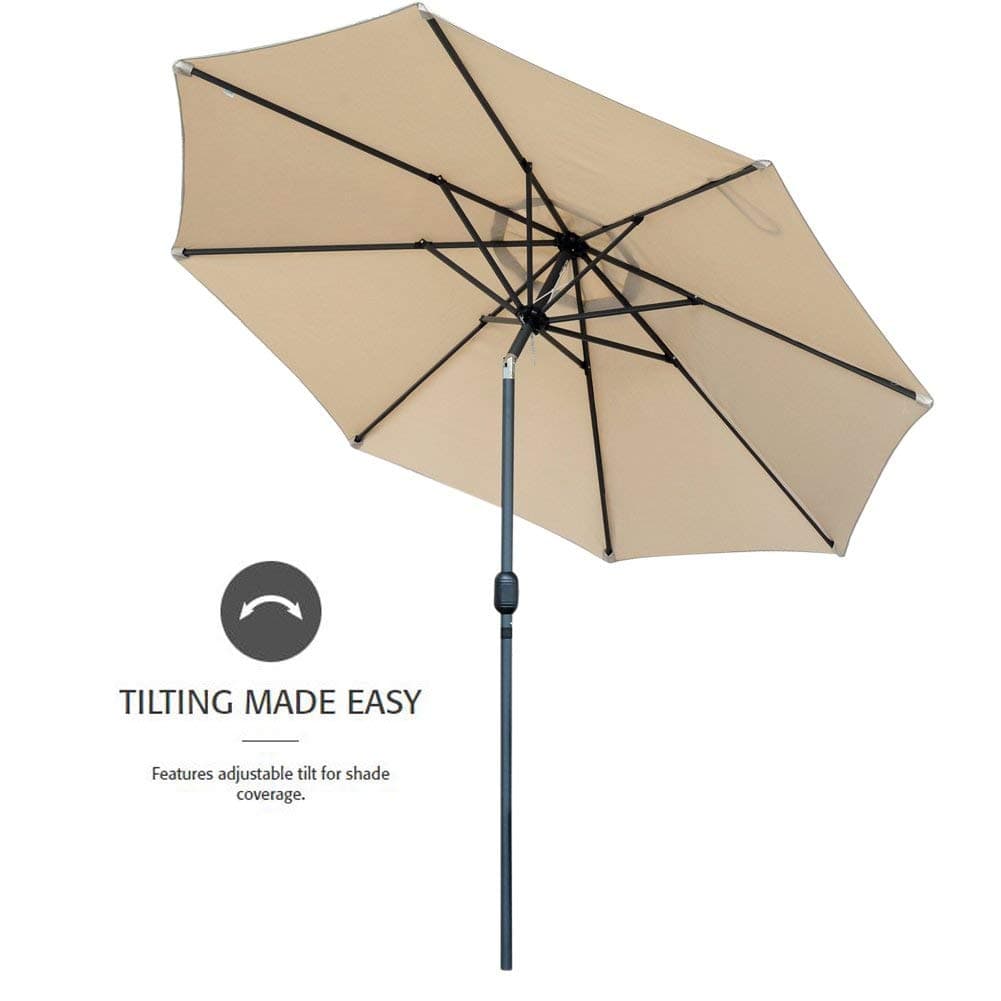 Snail 9 Foot Push Button Tilting Outdoor Aluminum Patio Umbrella with 8 Sturdy Ribs | Crank Lift Pool Market Umbrella for Garden, Deck, Backyard, Beige