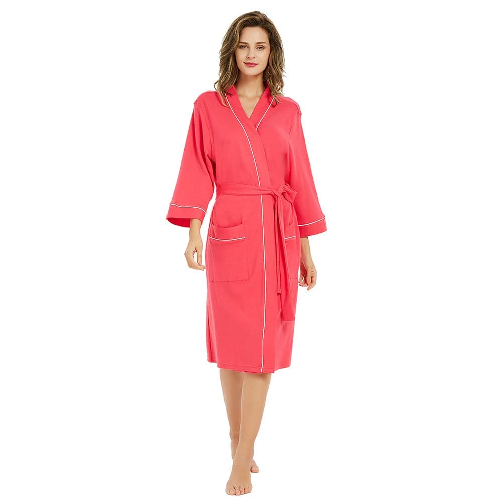 HEARTNICE Womens Cotton Robe Soft Kimono Spa Knit Bathrobe Lightweight Long