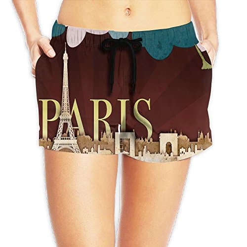 Hemb Women's Scrap Paris Beach Shorts Elastic Waist Hot Pants Swimming Trunks