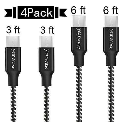 USB Type C Cable, yearscase 4 Pack Premium Nylon Braided Fast Charger Cord (USB 2.0) for Samsung Galaxy S9,Note 8,S8 Plus,LG V30 V20 G6 G5,Google Pixel,Nexus 6P 5X,Moto Z Z2, New Macbook (Black&amp;White)