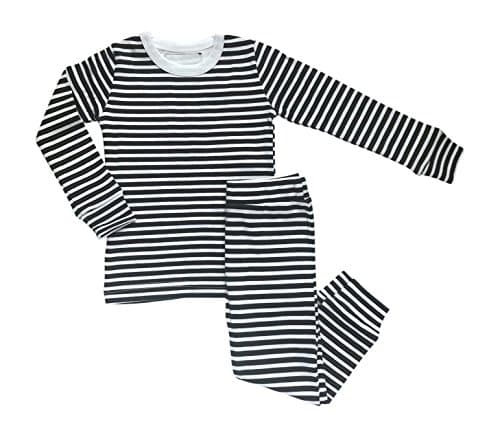 Modern Burlap Organic Pajama Set in Signature Prints (6-12 Months, B+W Stripes)
